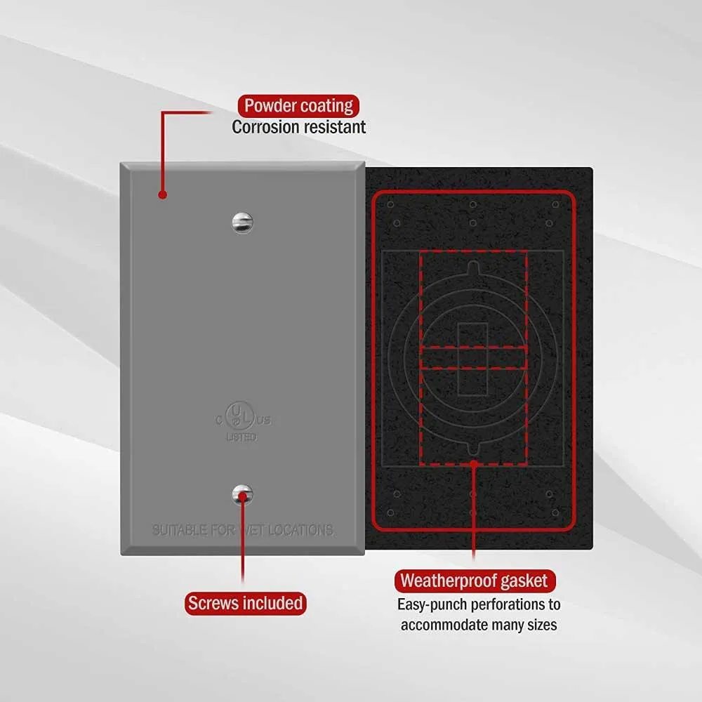 1-Gang Weatherproof Metallic Blank Wall Plate Gray