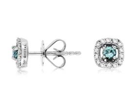 14K White Gold Aquamarine and Diamond Stud Earrings
