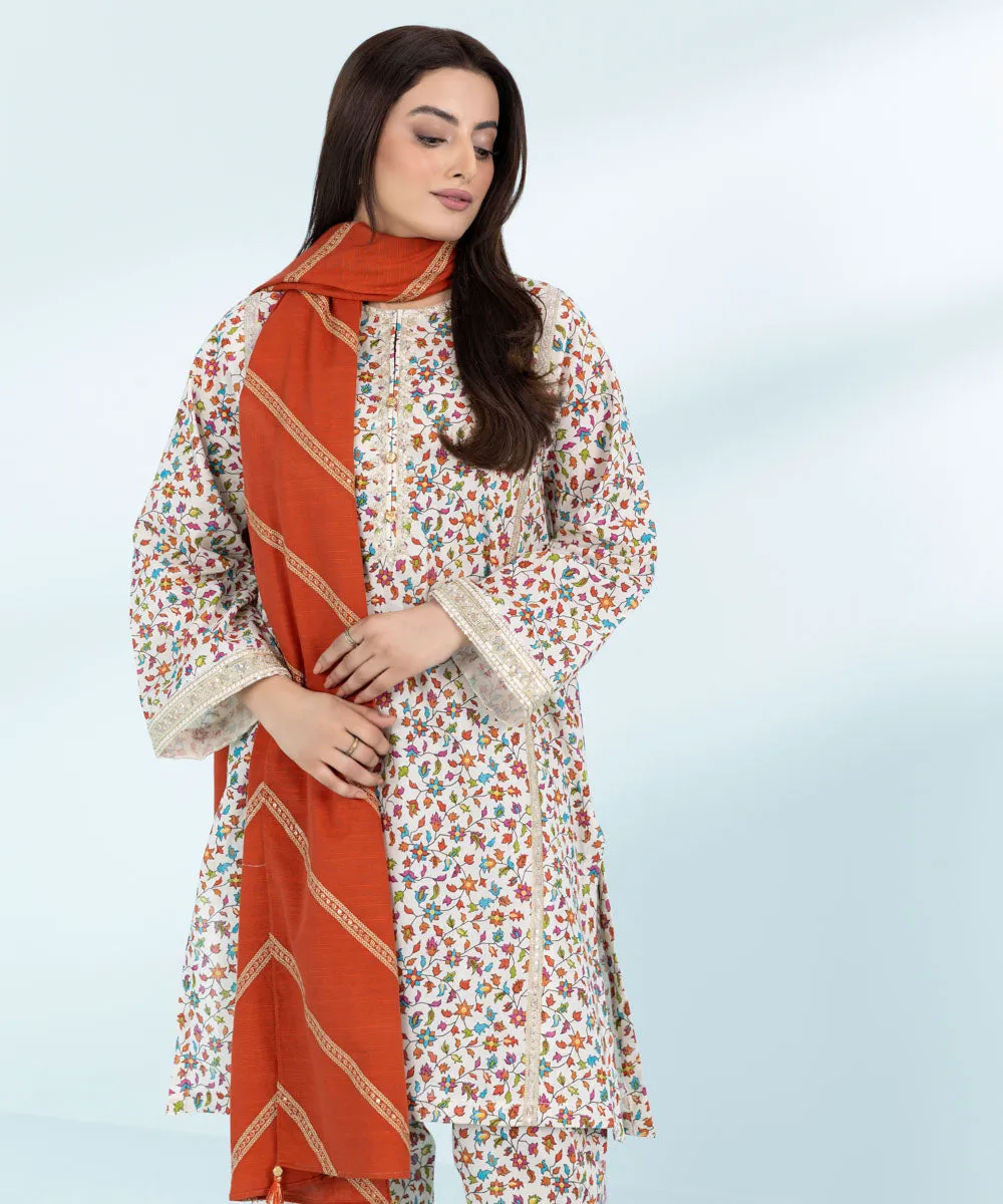 3 Piece- Embroidered Khaddar Suit