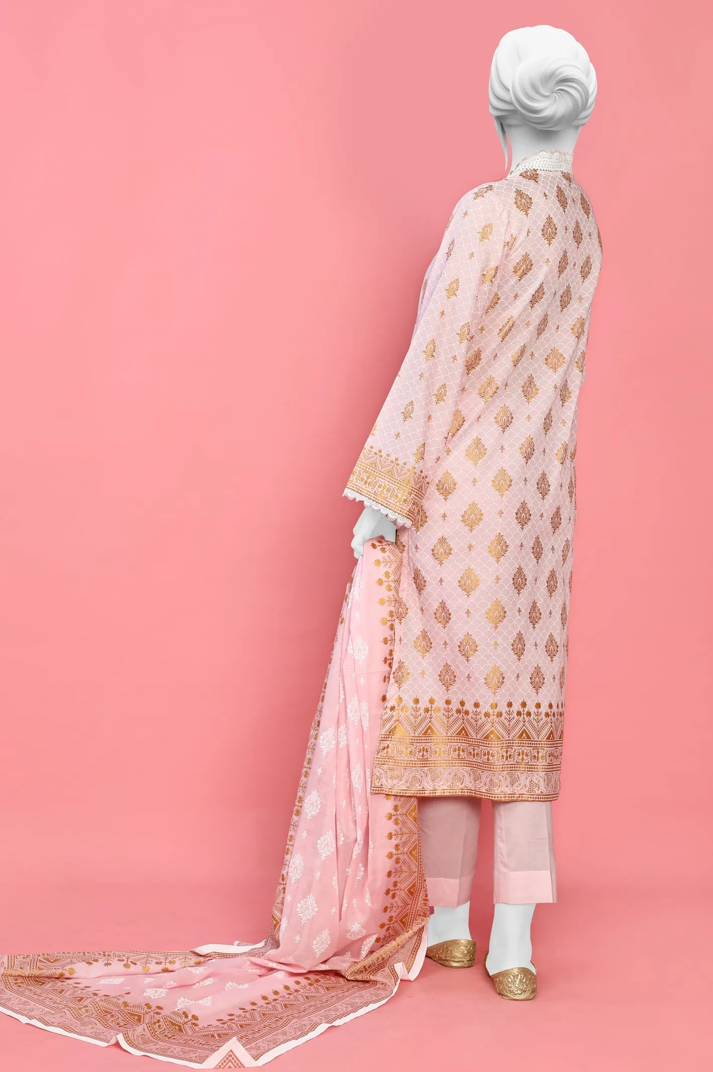 3PC Unstitched Gold Paste Printed