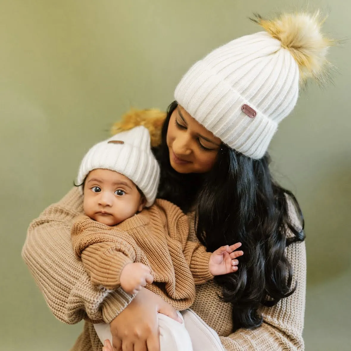 Angora Adult Size Wool Beanies (with Detachable Pompom) - White