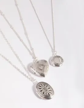 Antique Silver Mixed Locket Layered Necklace