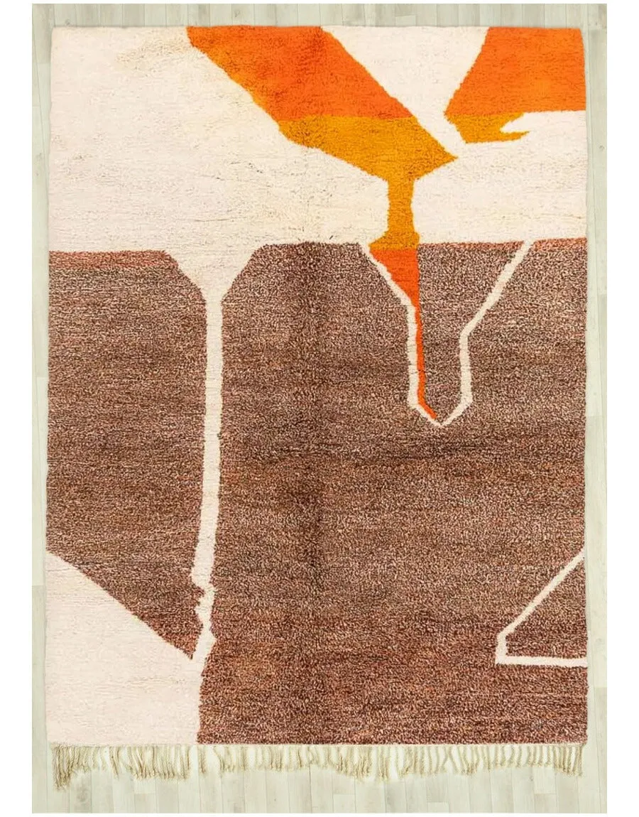 Authentic Moroccan Wool Orange and Brown Beni Mrirt Rug