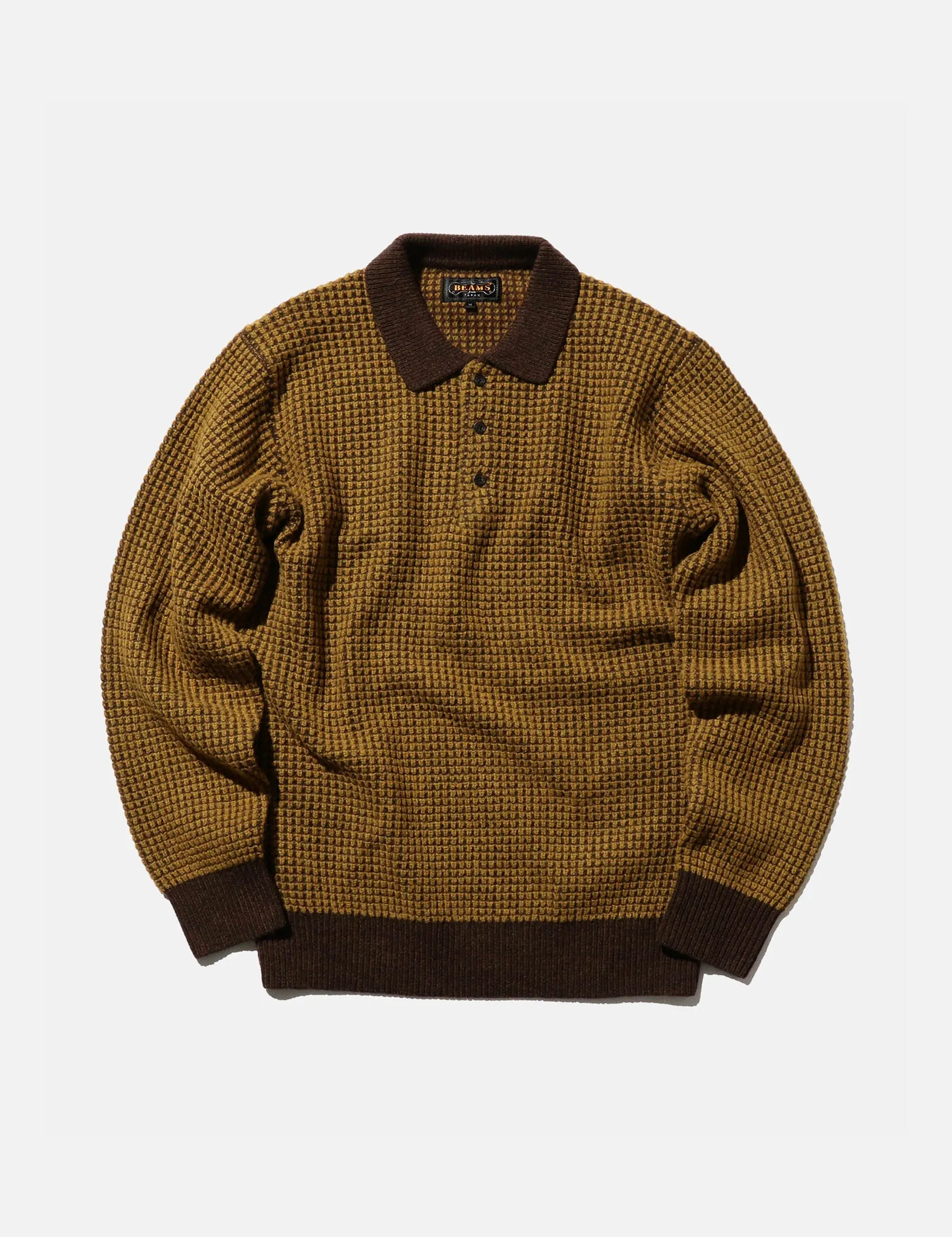 Beams Plus Knit Polo (Crochet) - Brown/Mustard