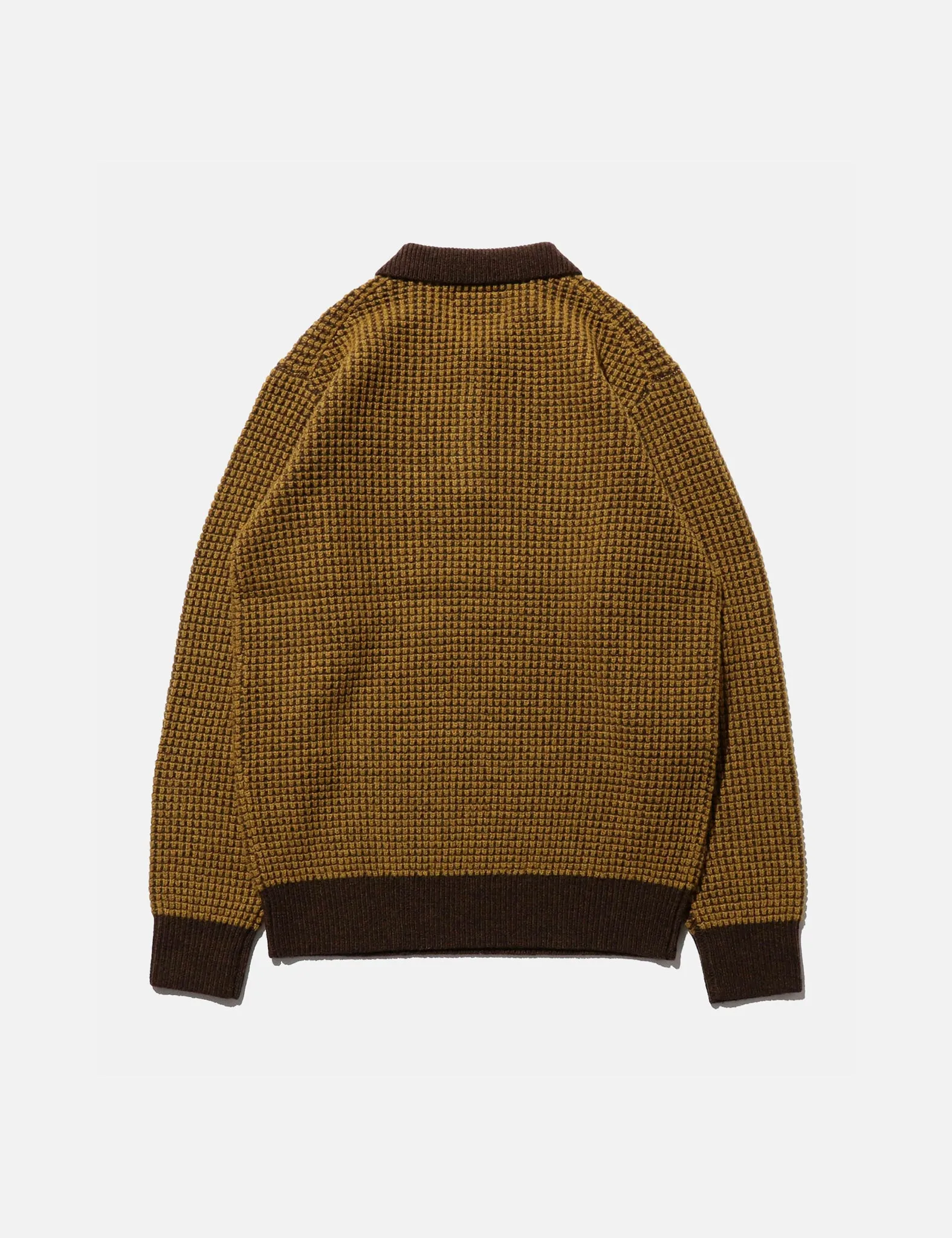 Beams Plus Knit Polo (Crochet) - Brown/Mustard
