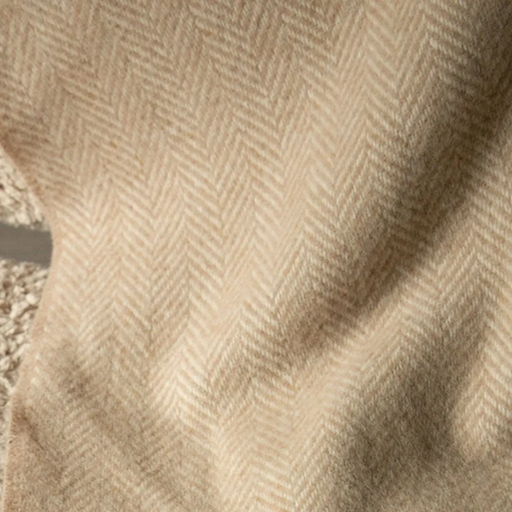 Beige Herringbone Merino & Cashmere Blanket