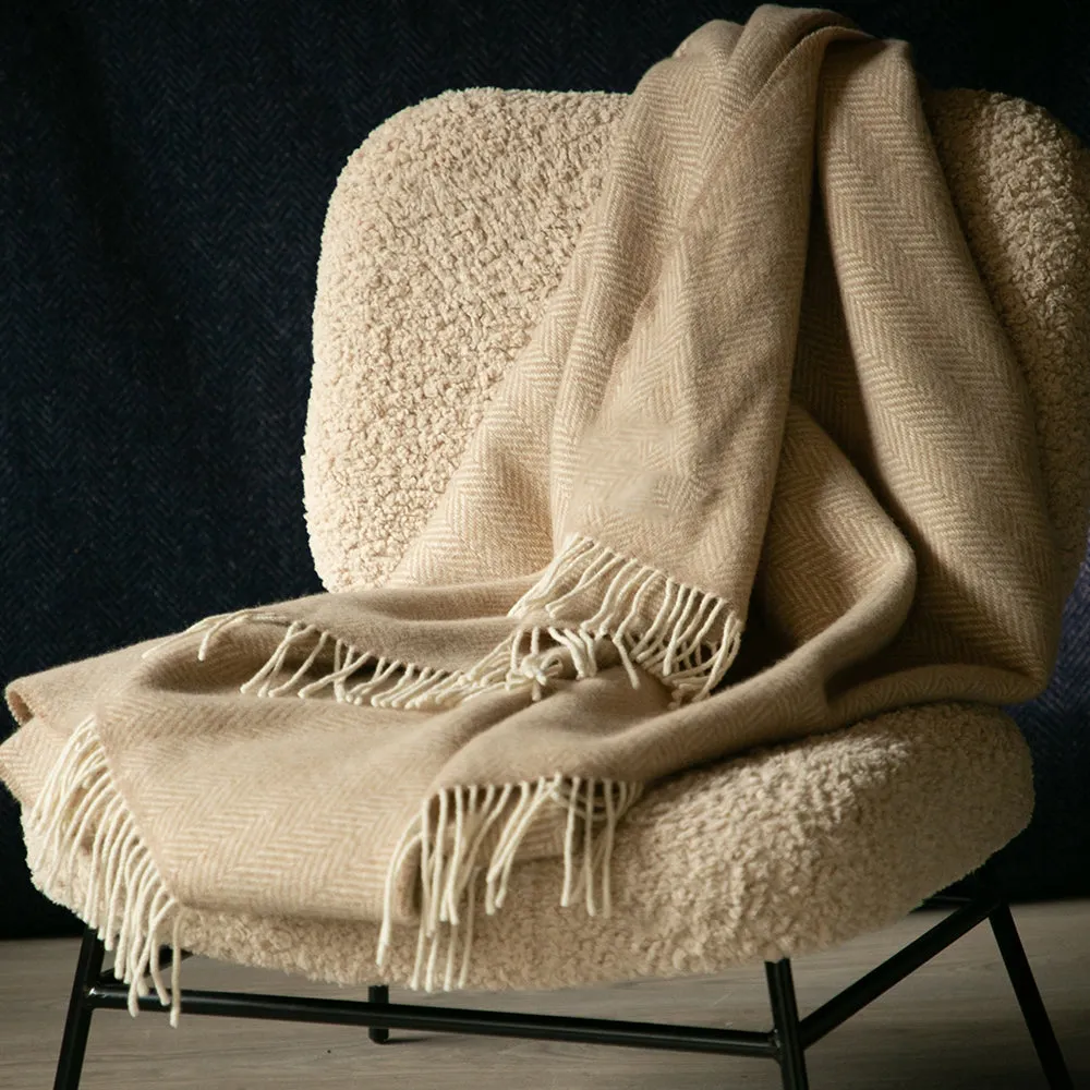 Beige Herringbone Merino & Cashmere Blanket