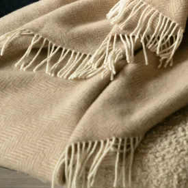 Beige Herringbone Merino & Cashmere Blanket