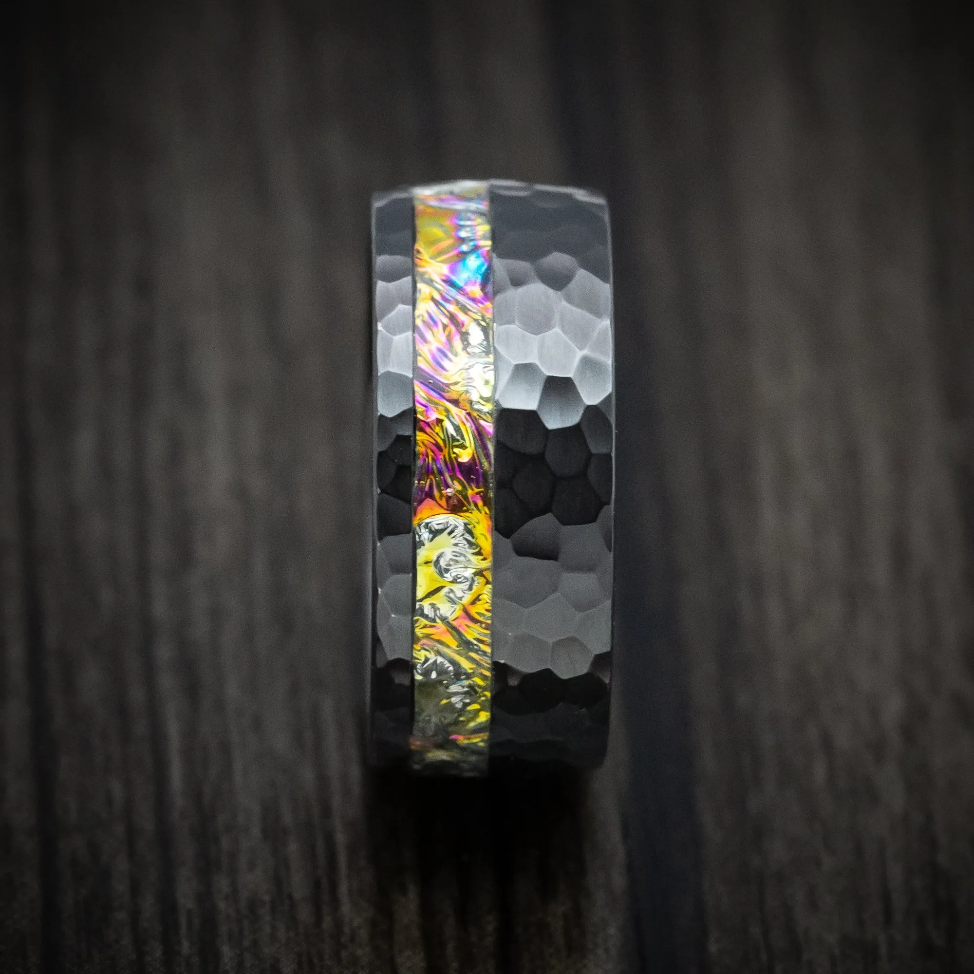 Black Titanium and Dichrolam Inlay Men's Ring Custom Made Band
