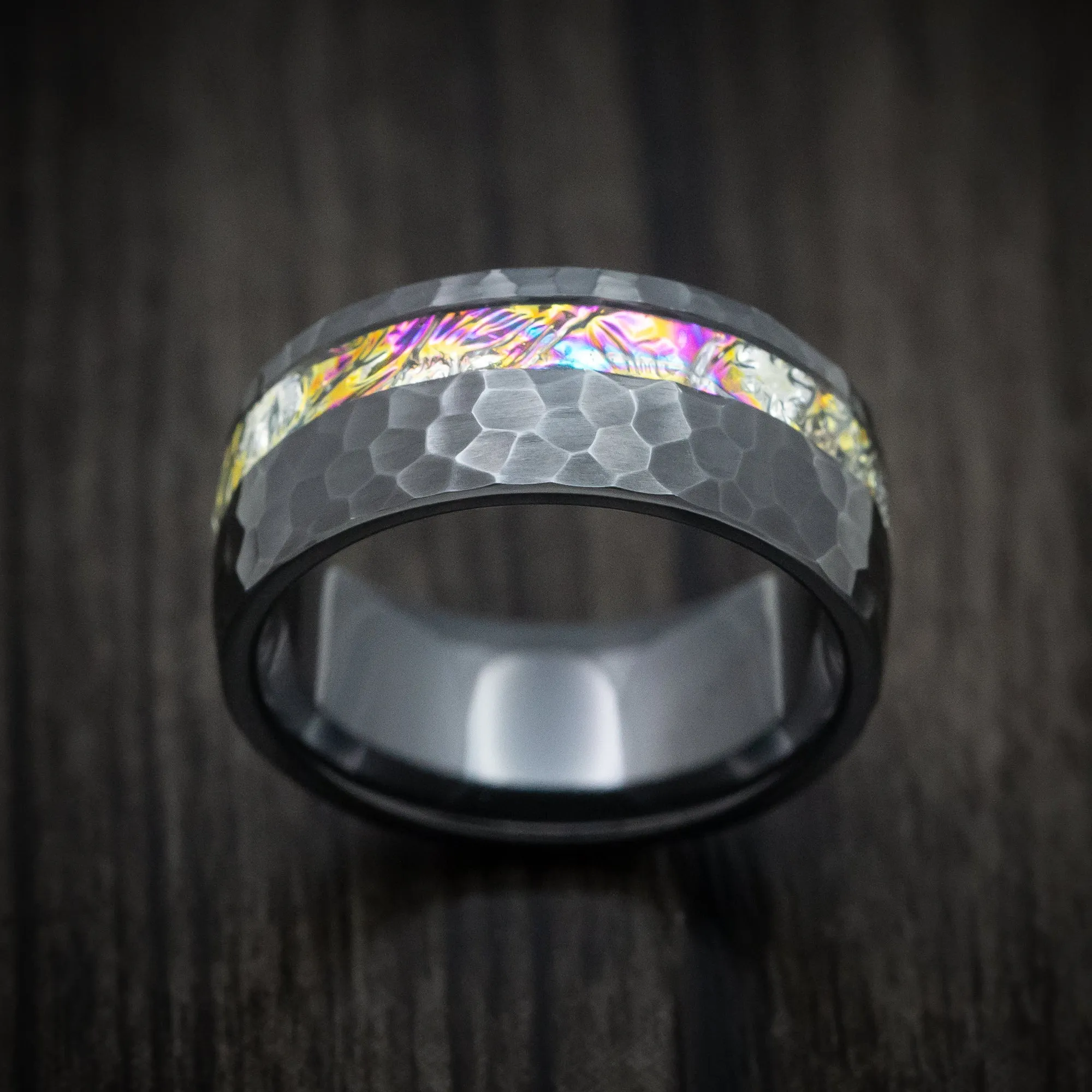 Black Titanium and Dichrolam Inlay Men's Ring Custom Made Band