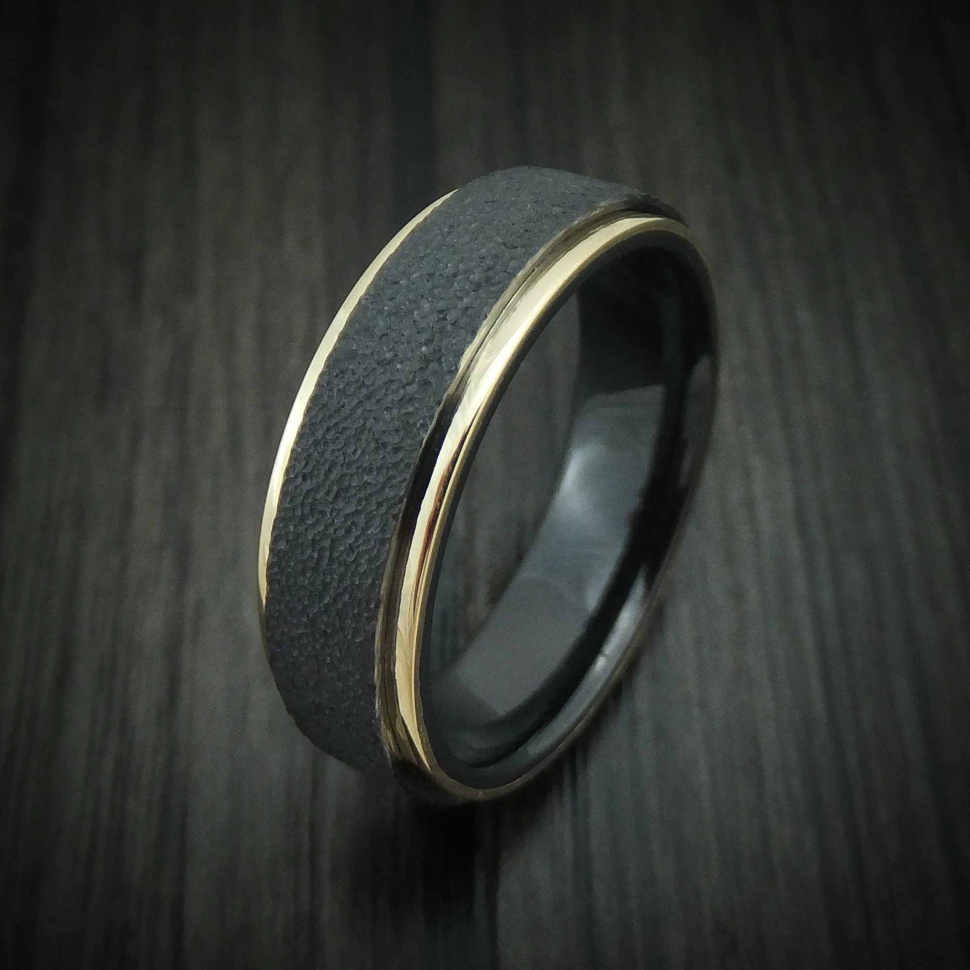 Black Titanium Men's Ring with 14k Gold Edges Custom Made Band