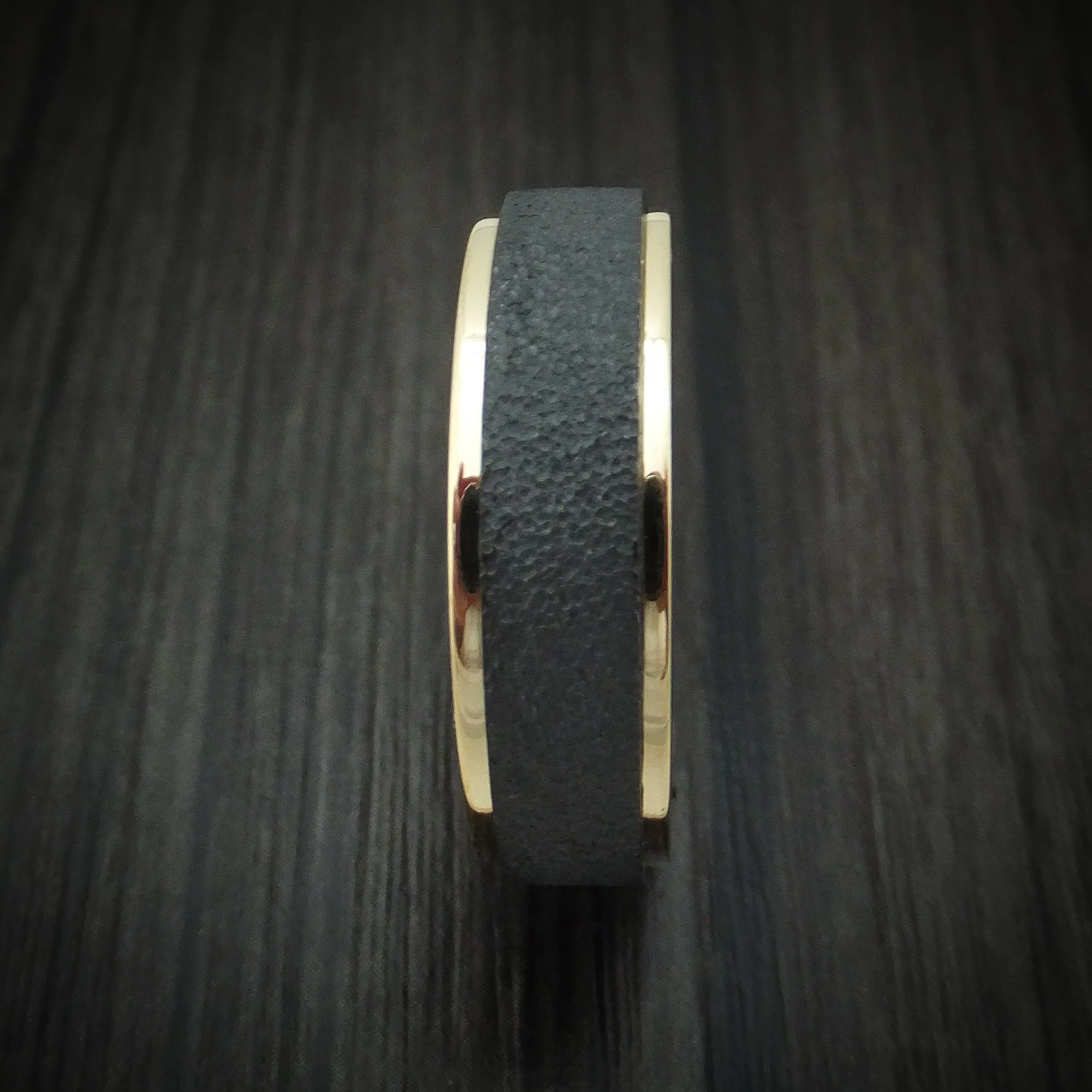 Black Titanium Men's Ring with 14k Gold Edges Custom Made Band