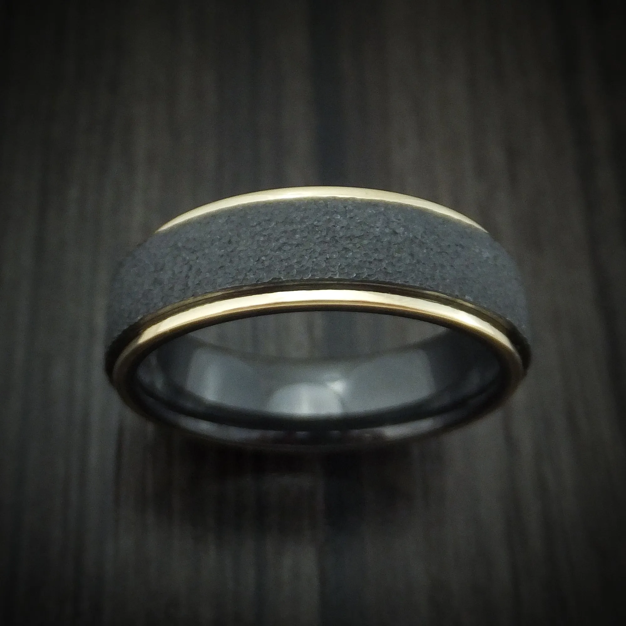 Black Titanium Men's Ring with 14k Gold Edges Custom Made Band