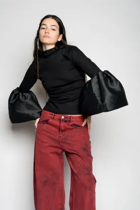 BLACK TURTLENECK PUFF SLEEVE TOP