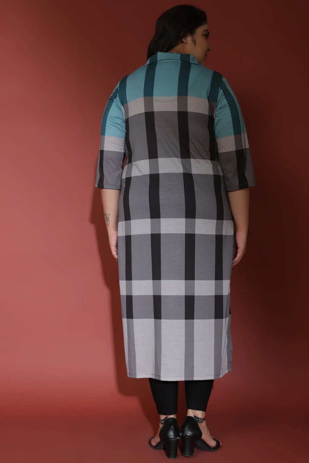 Blue Black Check Printed Kurta