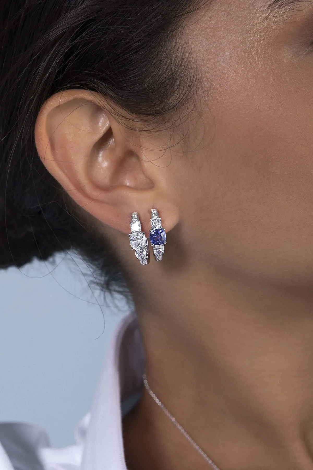 Blue Square Pavé Hoop Earrings