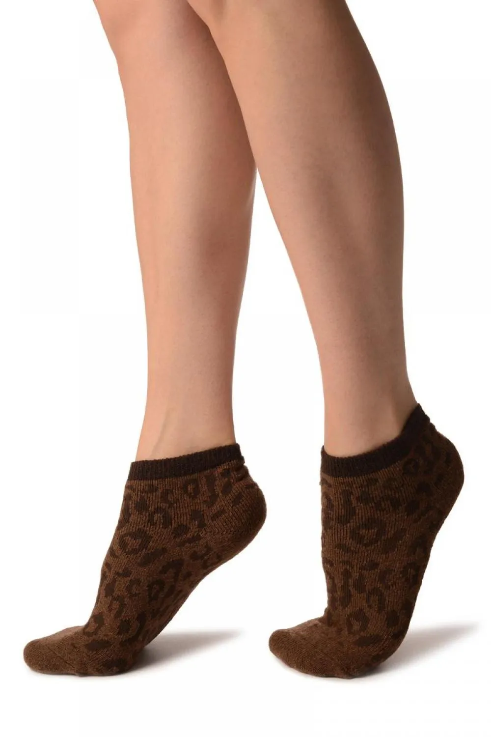 Brown Leopard Angora Footies Socks