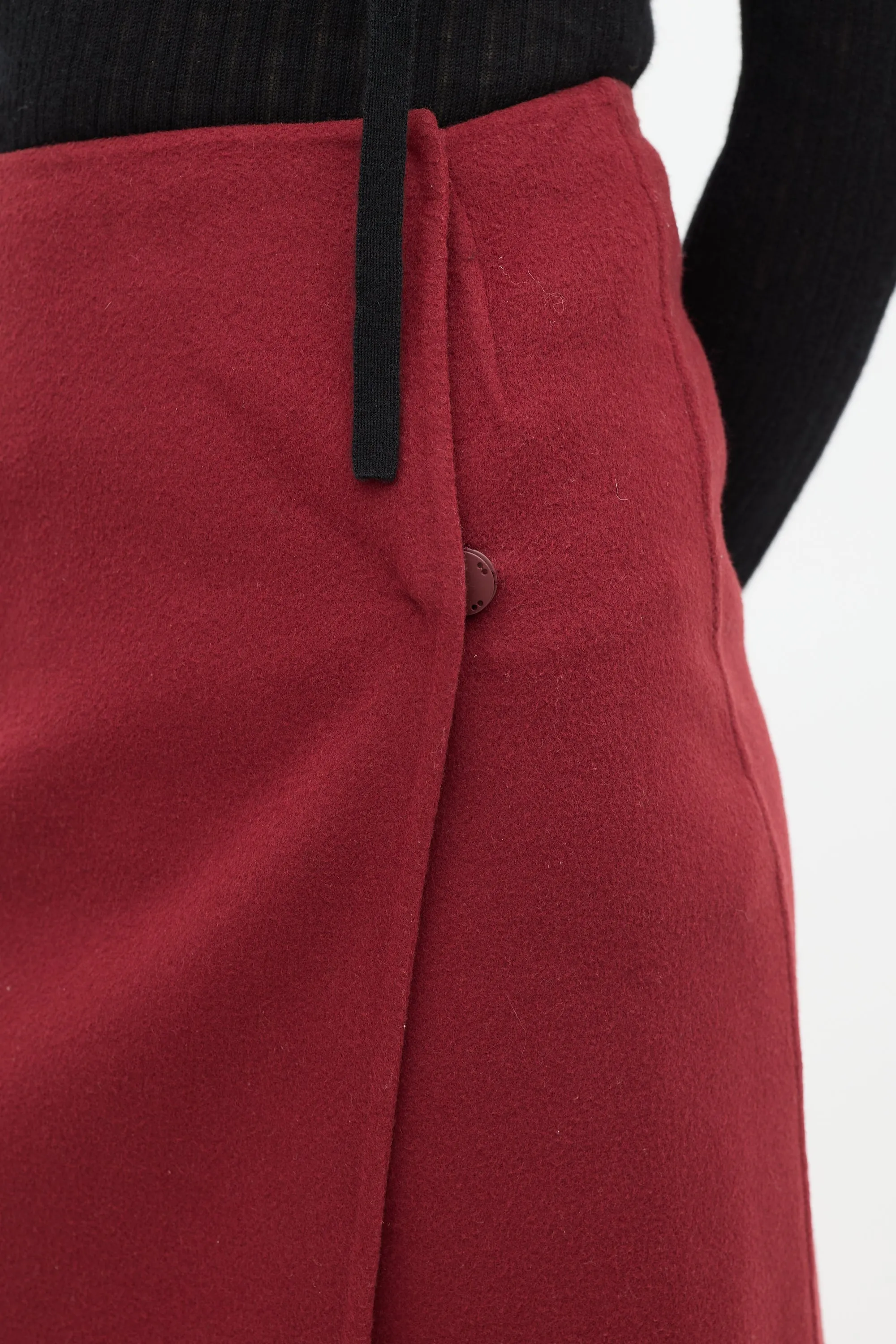 Burgundy Wool Wrap Mini Skirt