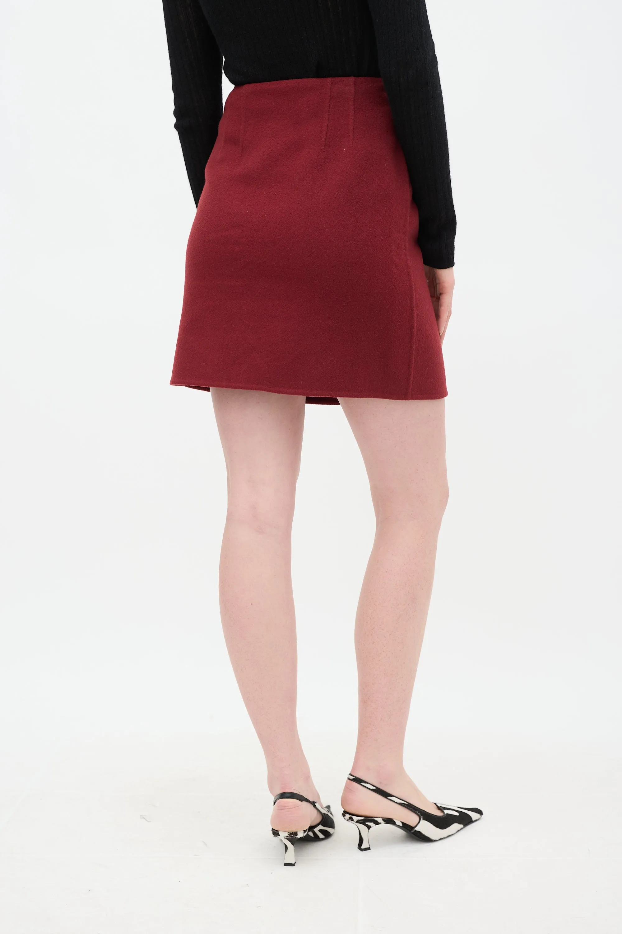 Burgundy Wool Wrap Mini Skirt