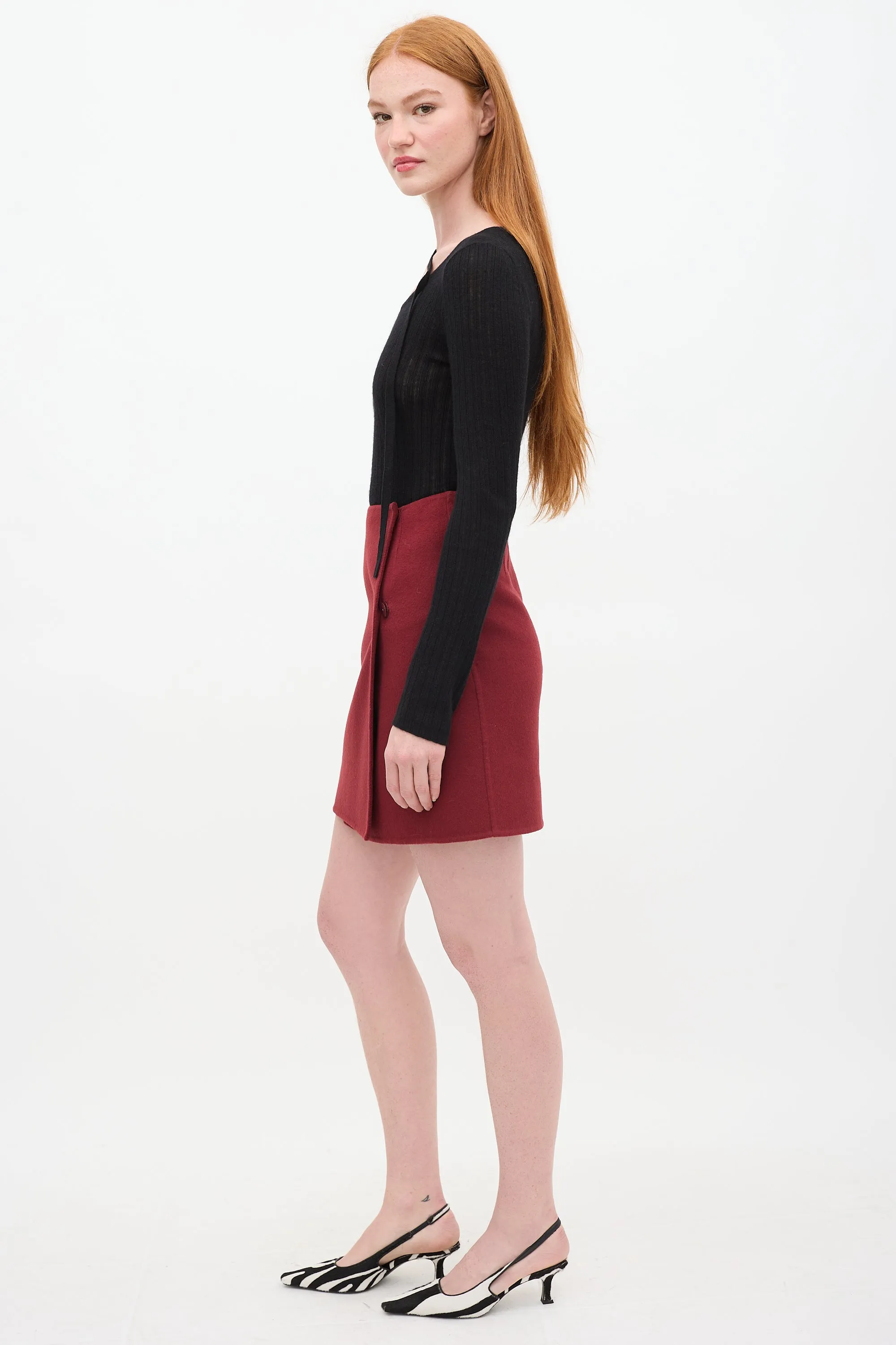 Burgundy Wool Wrap Mini Skirt