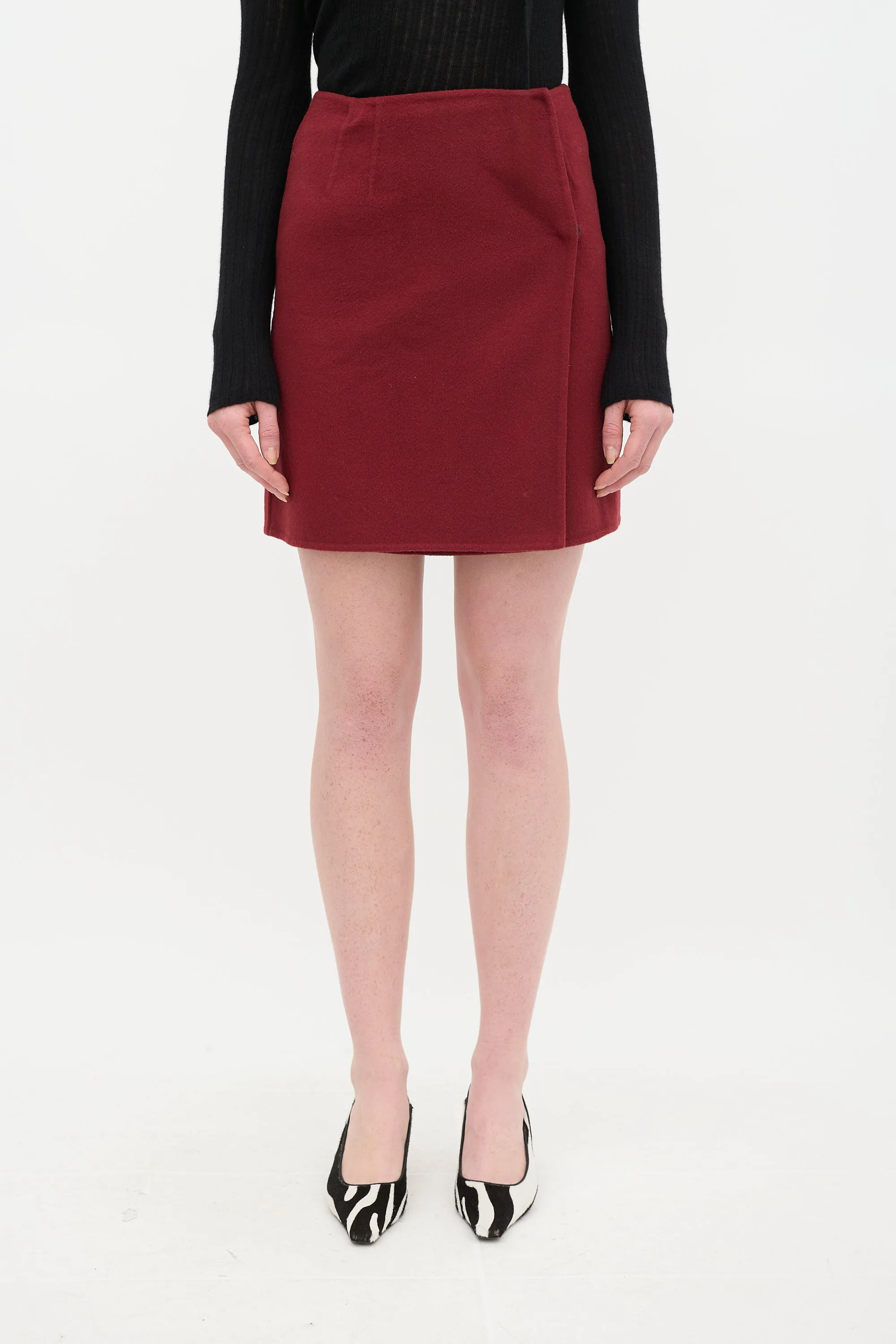 Burgundy Wool Wrap Mini Skirt