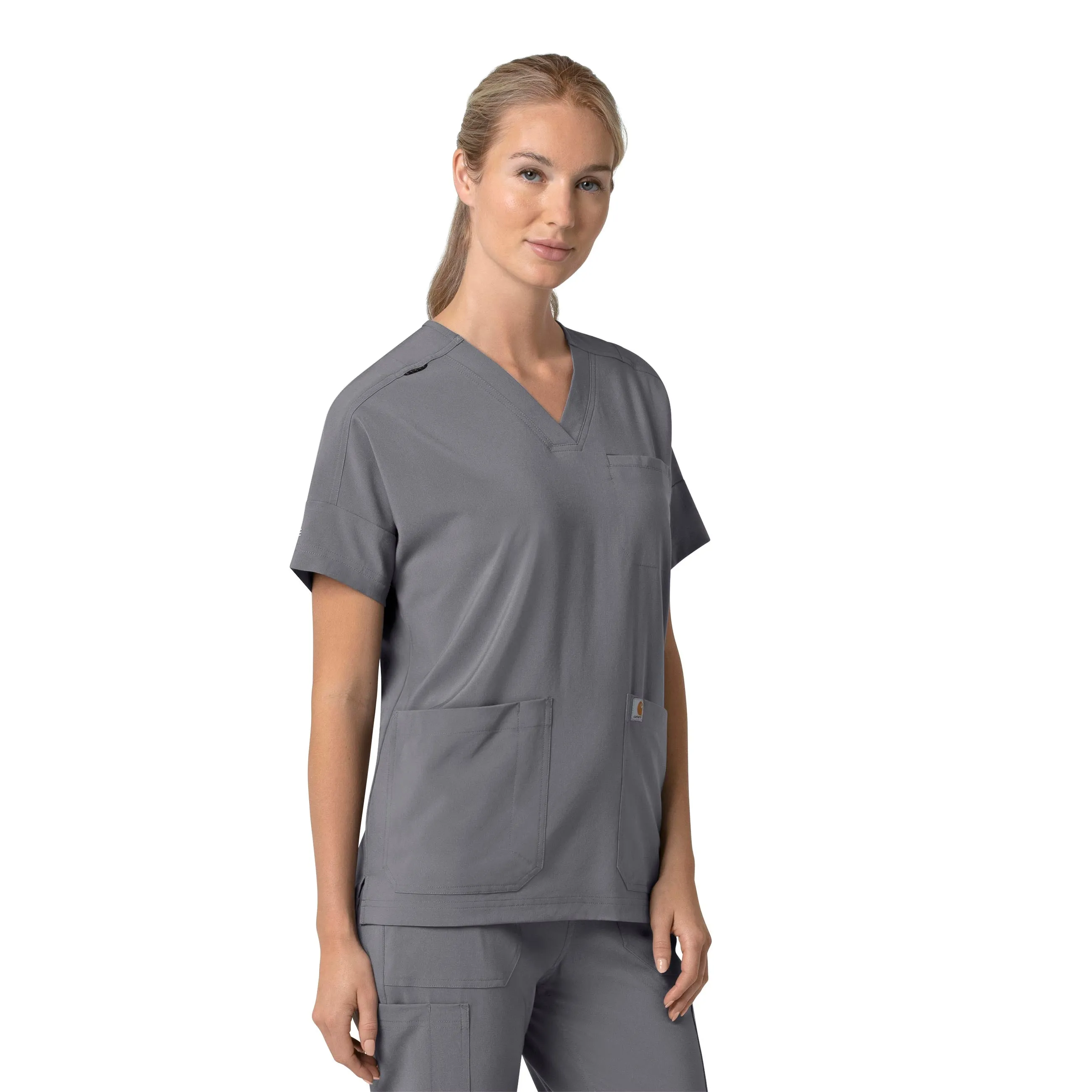 Carhartt Force Cross-Flex Women's Oversized V-Neck Scrub Top - Pewter