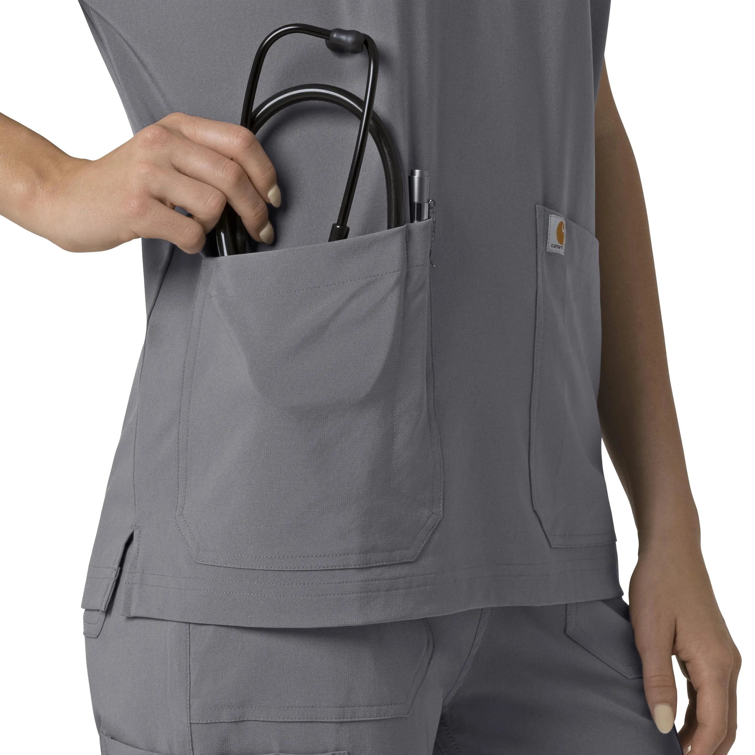 Carhartt Force Cross-Flex Women's Oversized V-Neck Scrub Top - Pewter