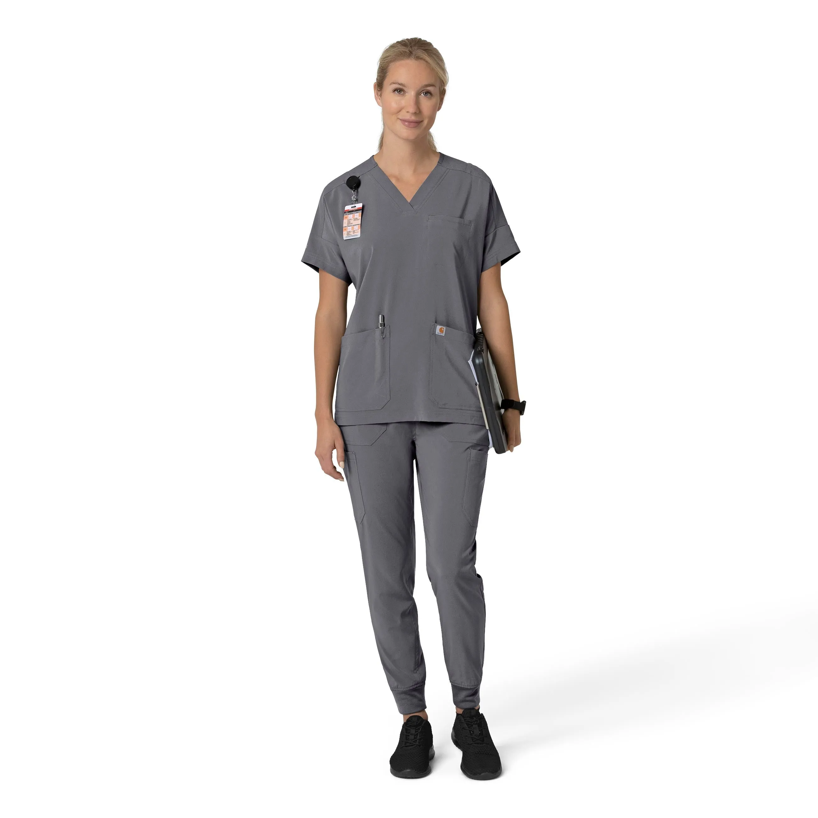 Carhartt Force Cross-Flex Women's Oversized V-Neck Scrub Top - Pewter