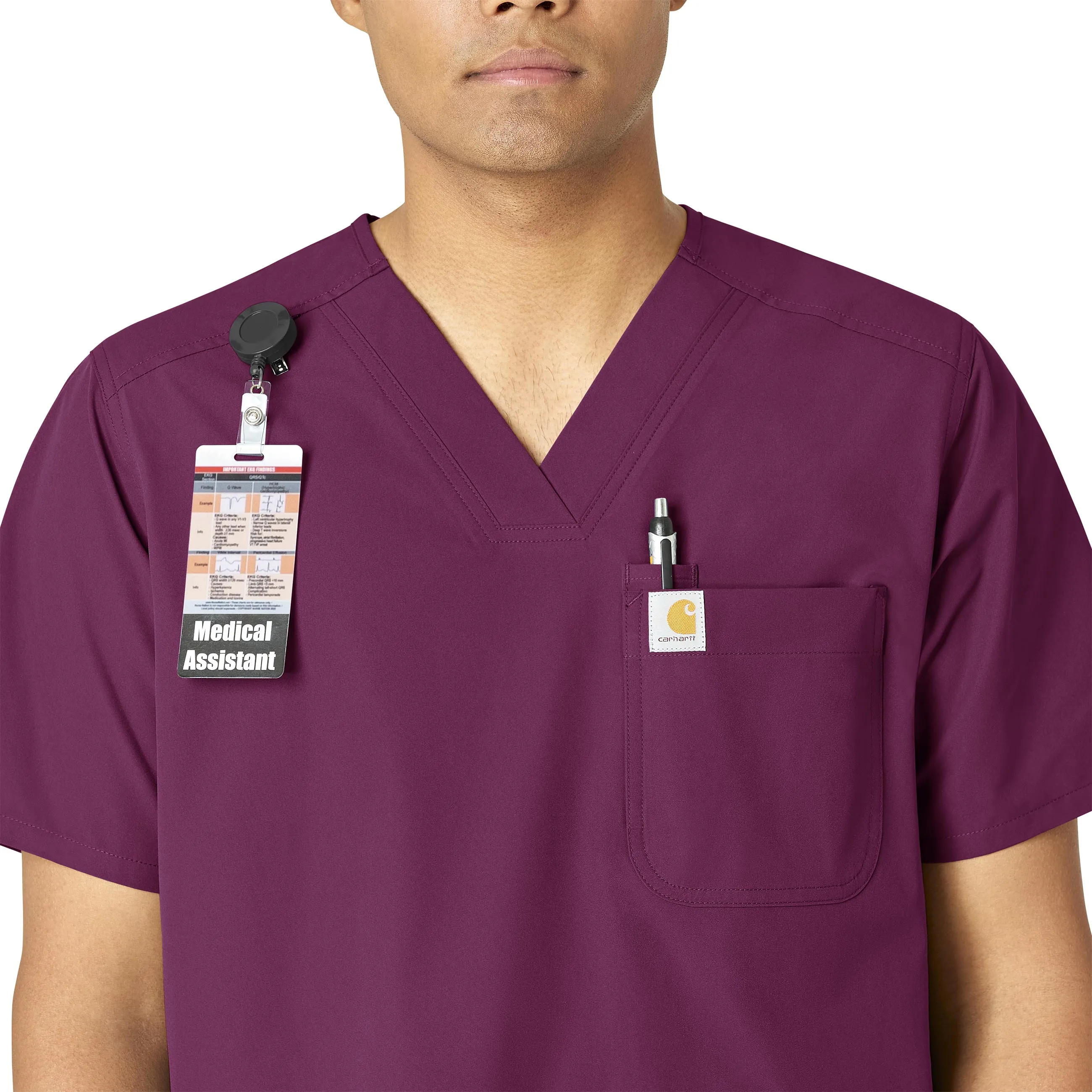 Carhartt Force Essentials Men's V-Neck Shirttail Scrub Top - Wine