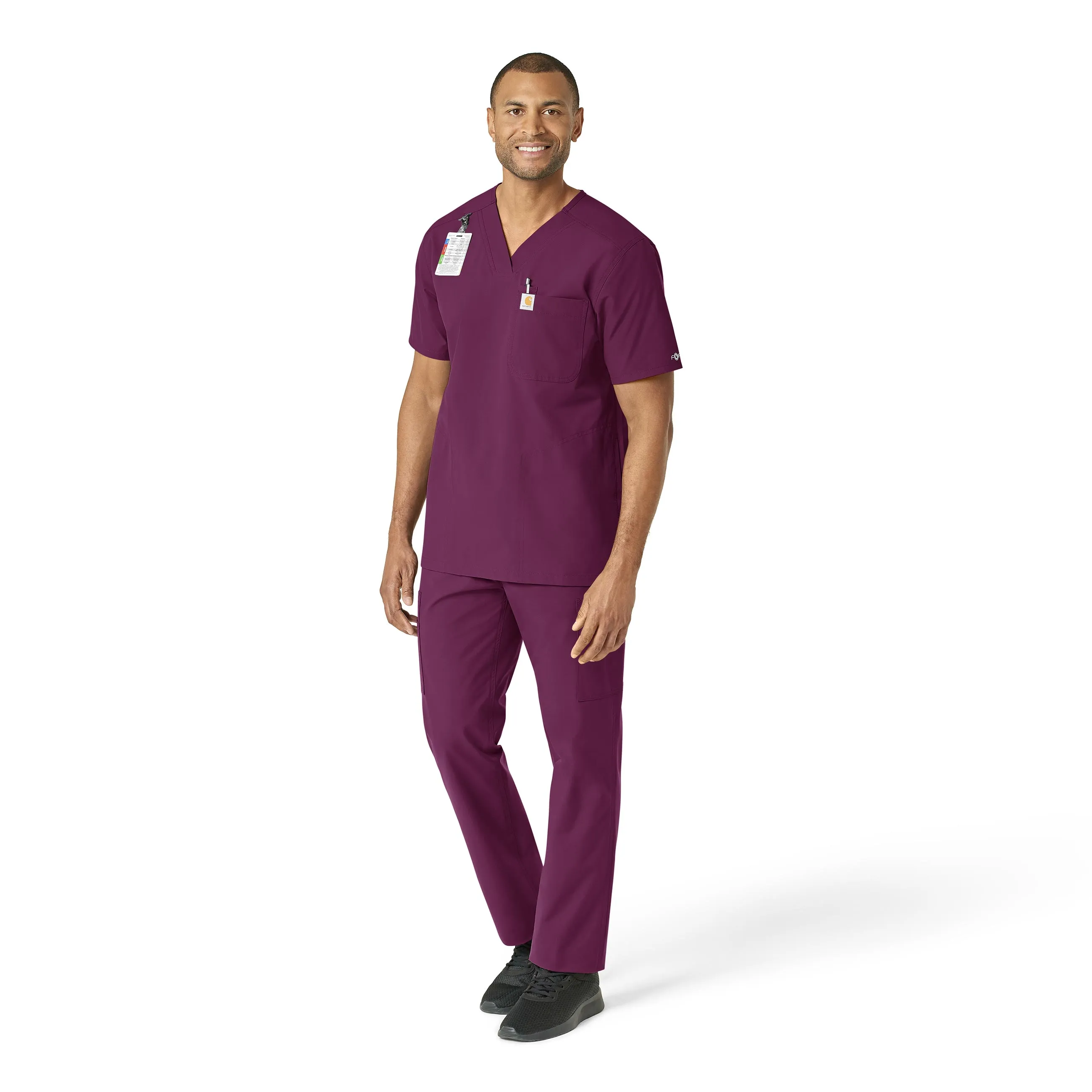 Carhartt Force Essentials Men's V-Neck Shirttail Scrub Top - Wine