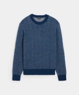 Chevron Mohair Crewneck Sweater in Navy