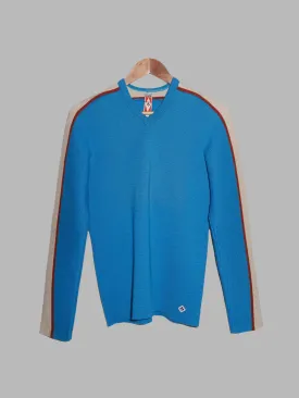 Christophe Lemaire 1990s blue wool v neck jumper with contrast sleeve - 1 XS