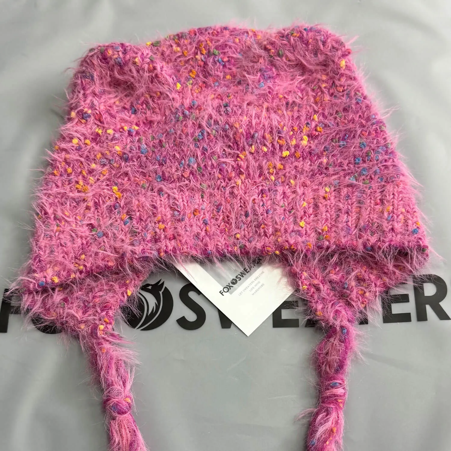 Colorful Dotted Yarn Wool Blend Fluffy Faux Fur Bear Ear Bonnet Cap
