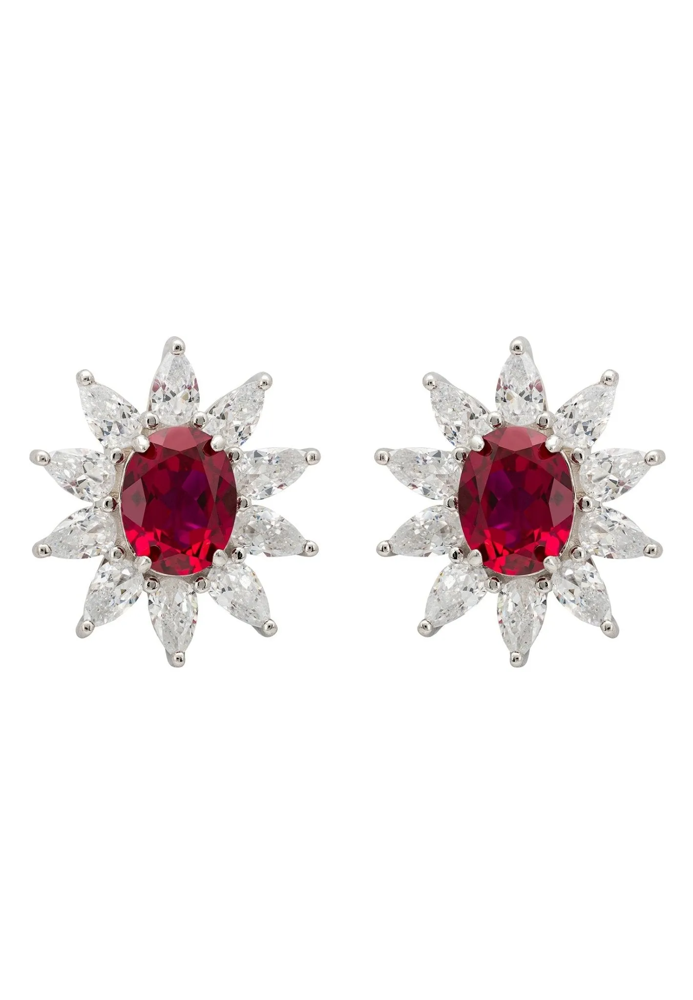 Daisy Gemstone Stud Earrings Ruby Silver