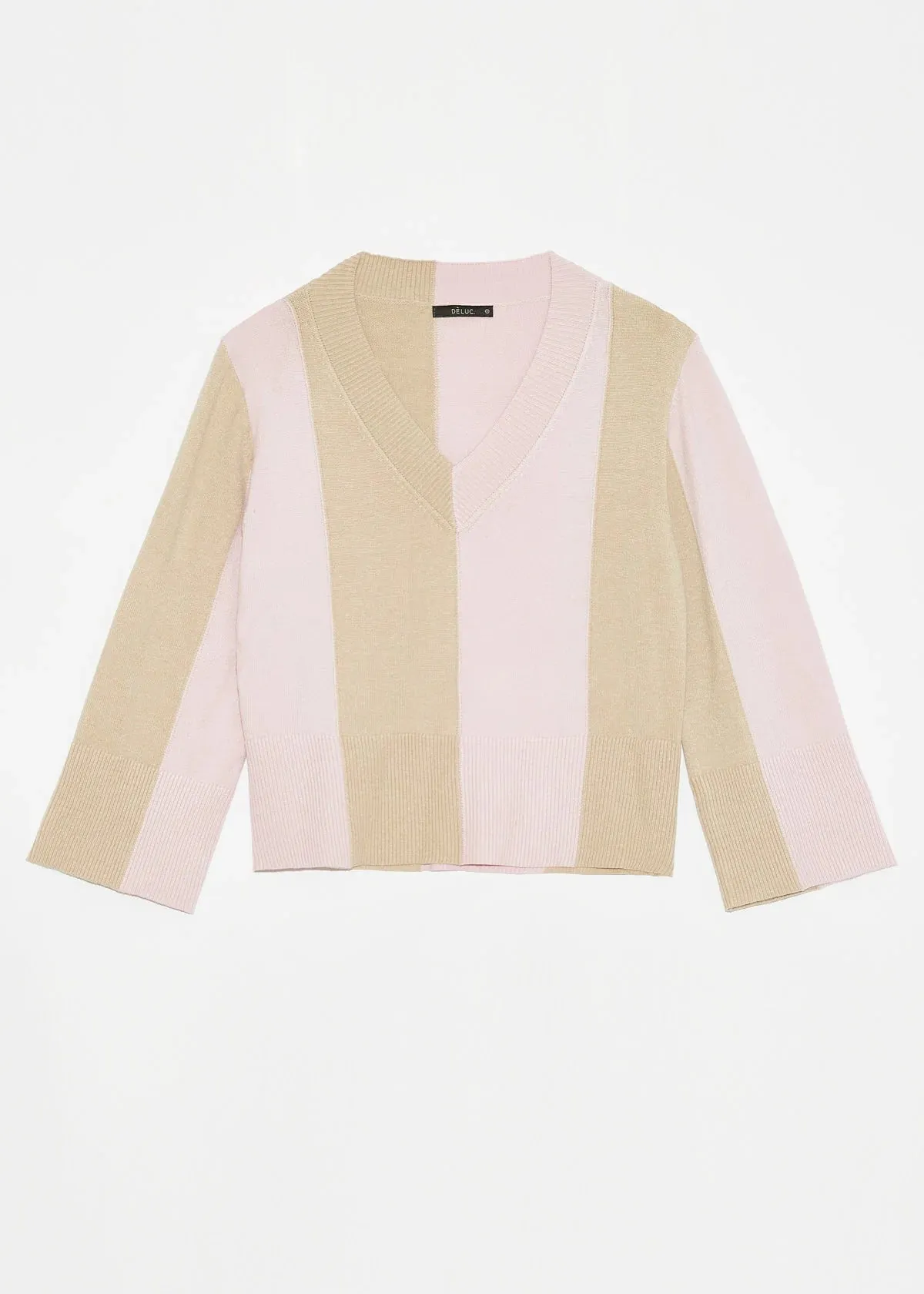 DELUC IBERIS STRIPED V-NECK SWEATER