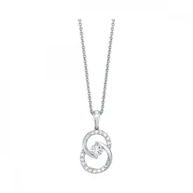 Diamond Double Circle Interlock Pendant Necklace set in White Gold, 0.25 cttw