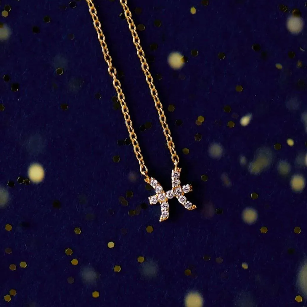 Diamond Zodiac Necklace Gold Pisces