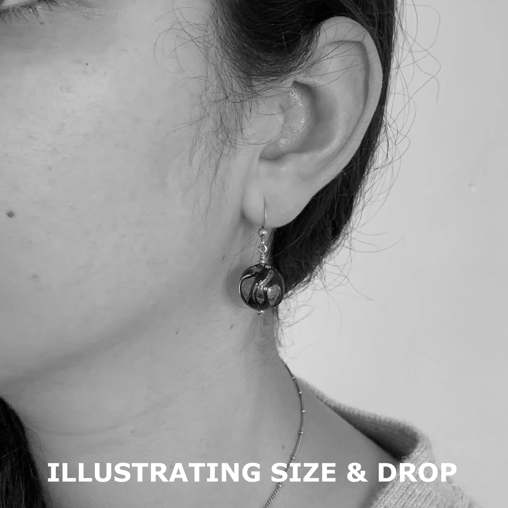 Earrings with cornflower blue appliqué over white gold Murano glass small sphere drops