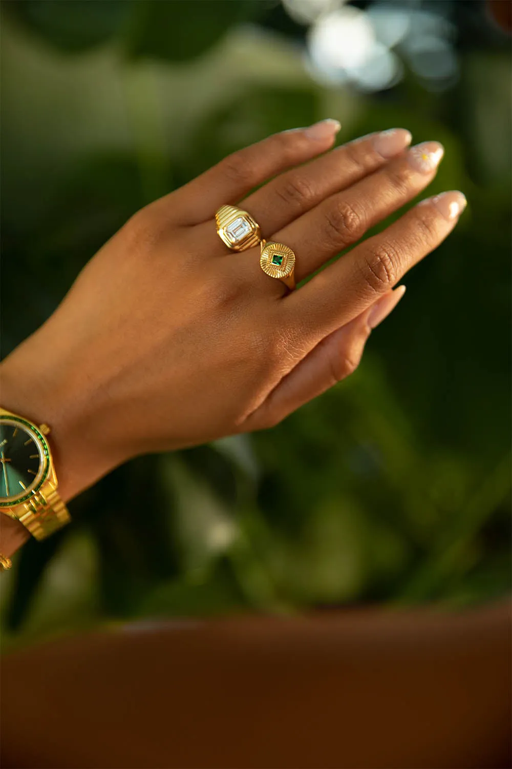 Emerald Ring White 14K Gold Plated