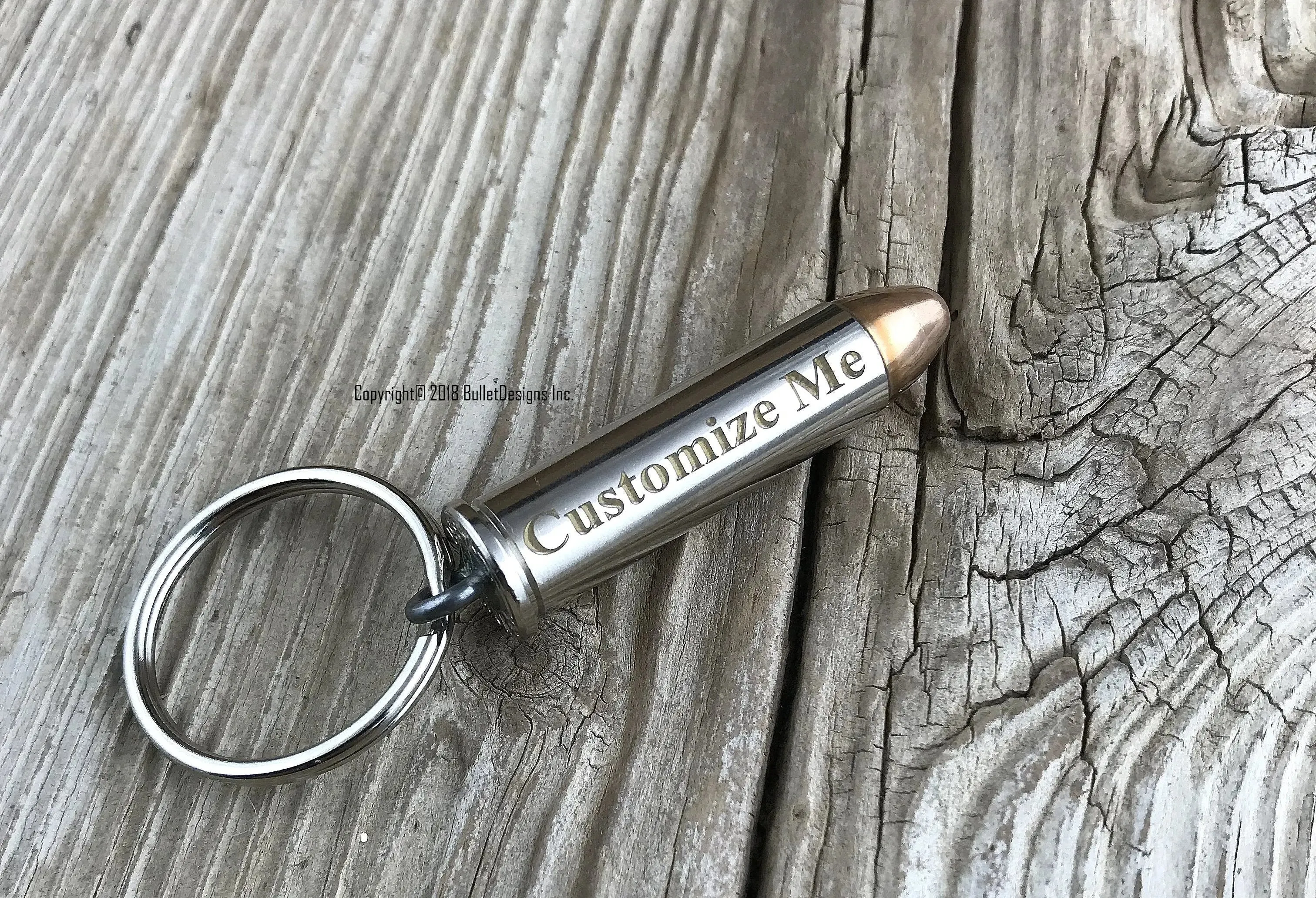 Engraved Bullet Key Chain Keychain, GOLD AND SILVER Engraving, 357 Mag, 38 Specia,l 44 Mag, Colt 45, 45 Auto