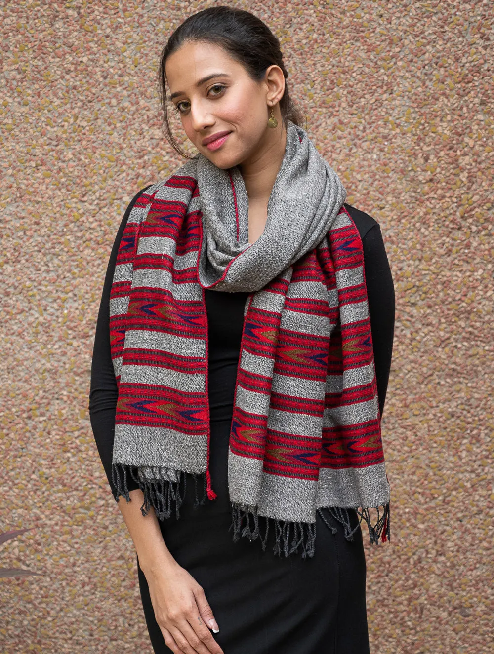 Exclusive, Soft Himachal Wool Stole - 6 Panels, Grey