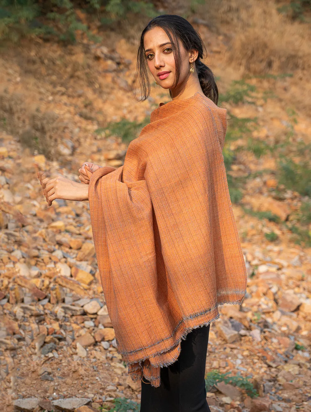 Fine, Soft Himachal Wool Plain Shawl - Pale Orange