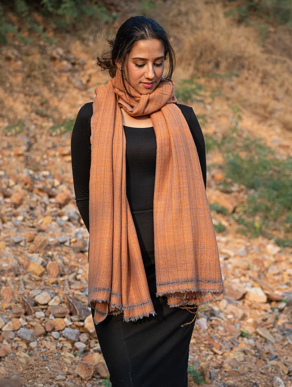 Fine, Soft Himachal Wool Plain Shawl - Pale Orange