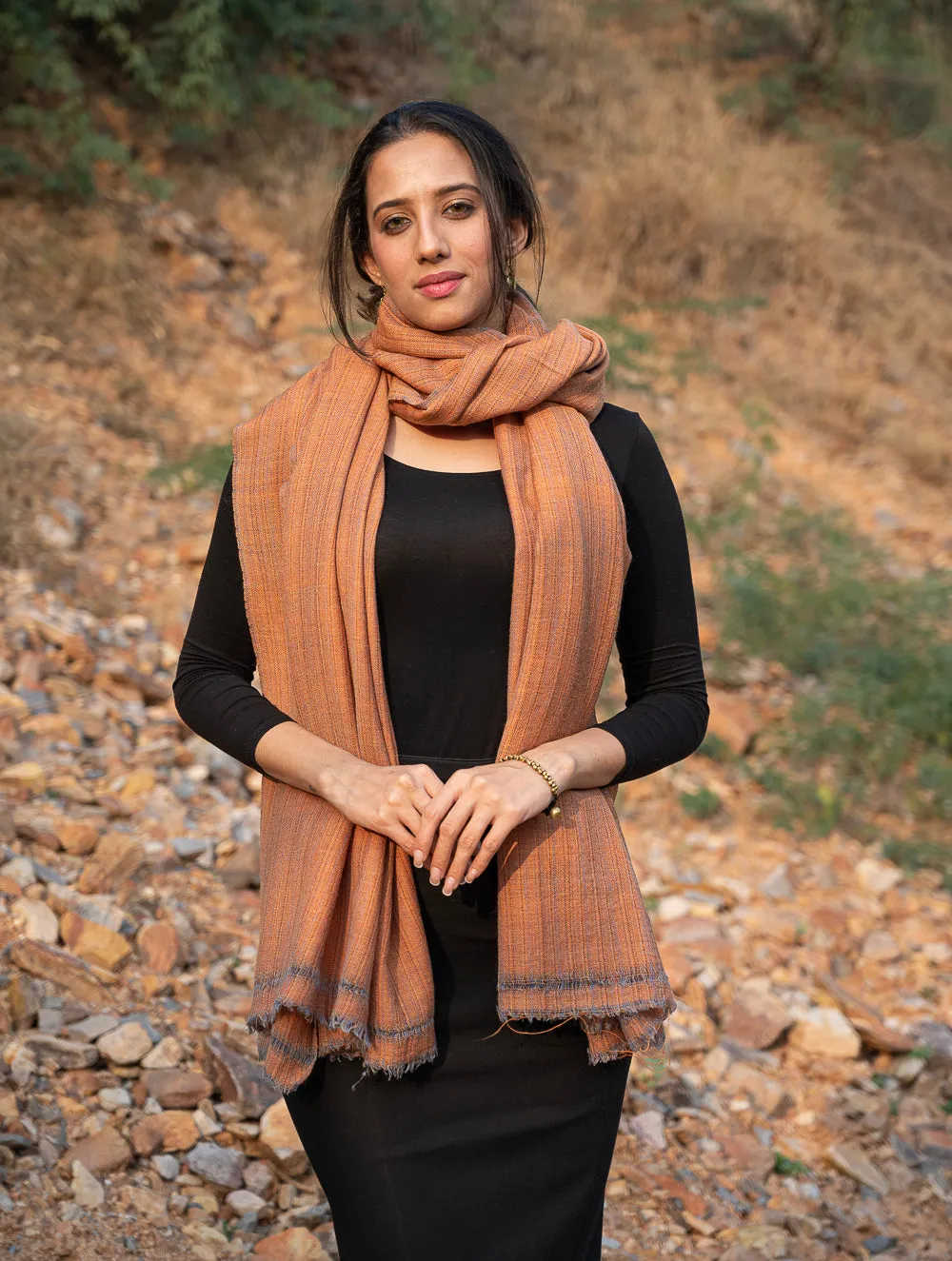 Fine, Soft Himachal Wool Plain Shawl - Pale Orange