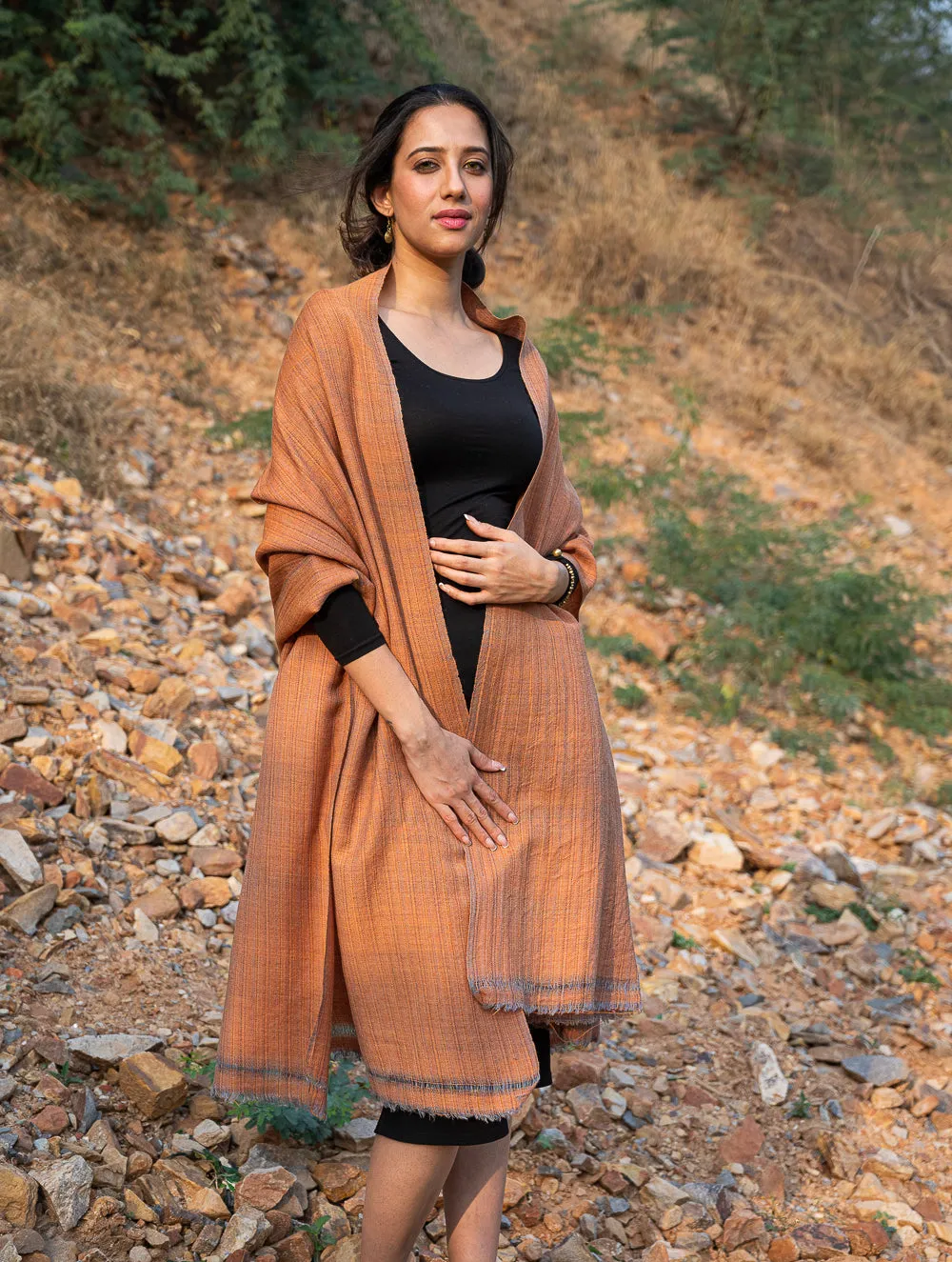 Fine, Soft Himachal Wool Plain Shawl - Pale Orange