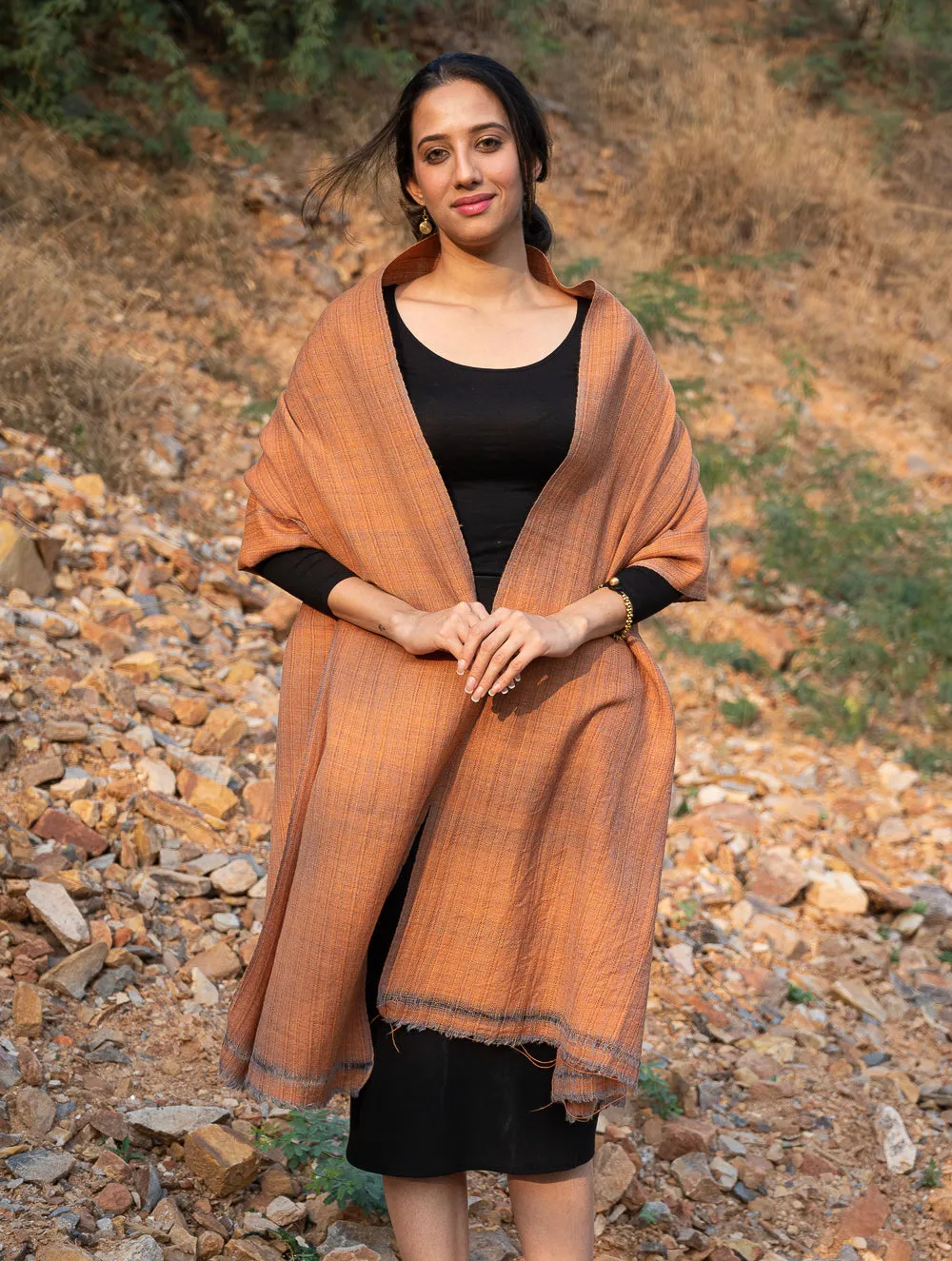 Fine, Soft Himachal Wool Plain Shawl - Pale Orange
