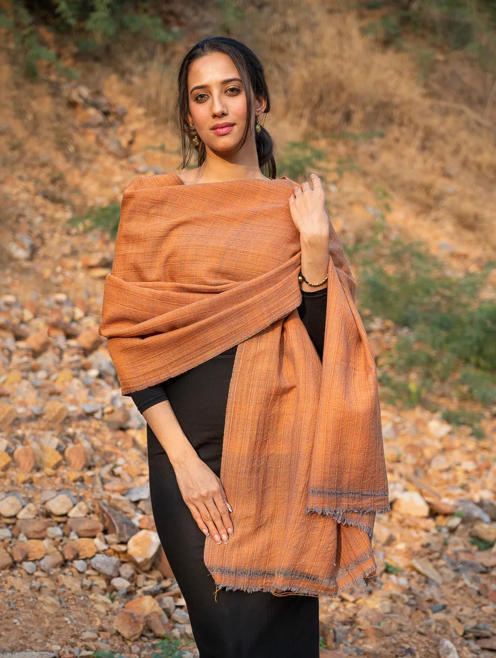 Fine, Soft Himachal Wool Plain Shawl - Pale Orange
