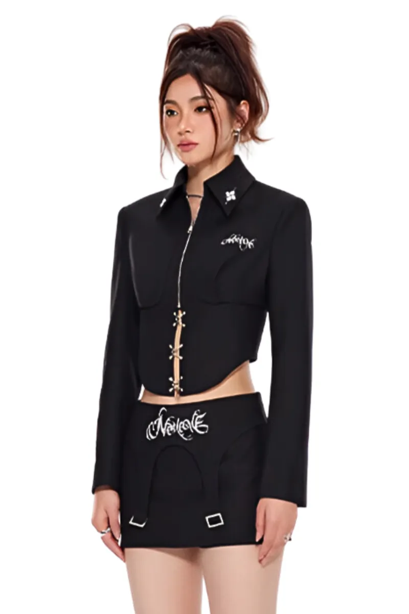 Fitted Short Suit Jacket with Cross Design