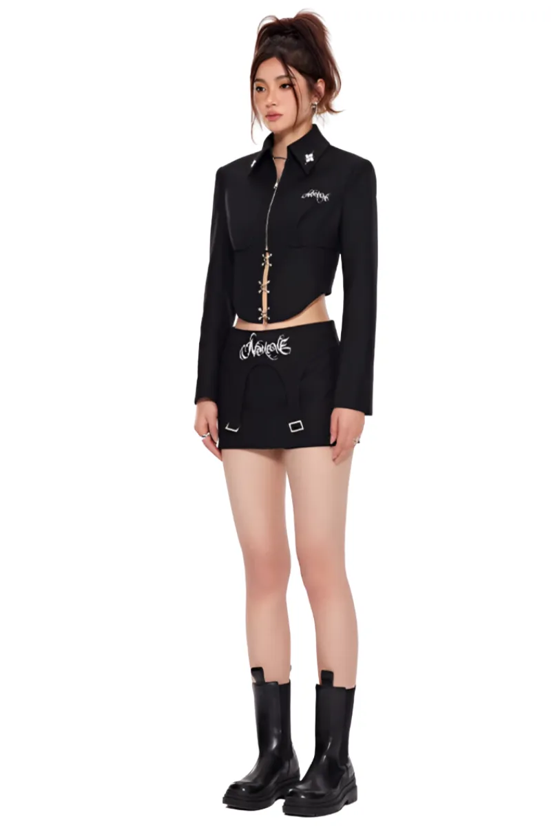 Fitted Short Suit Jacket with Cross Design