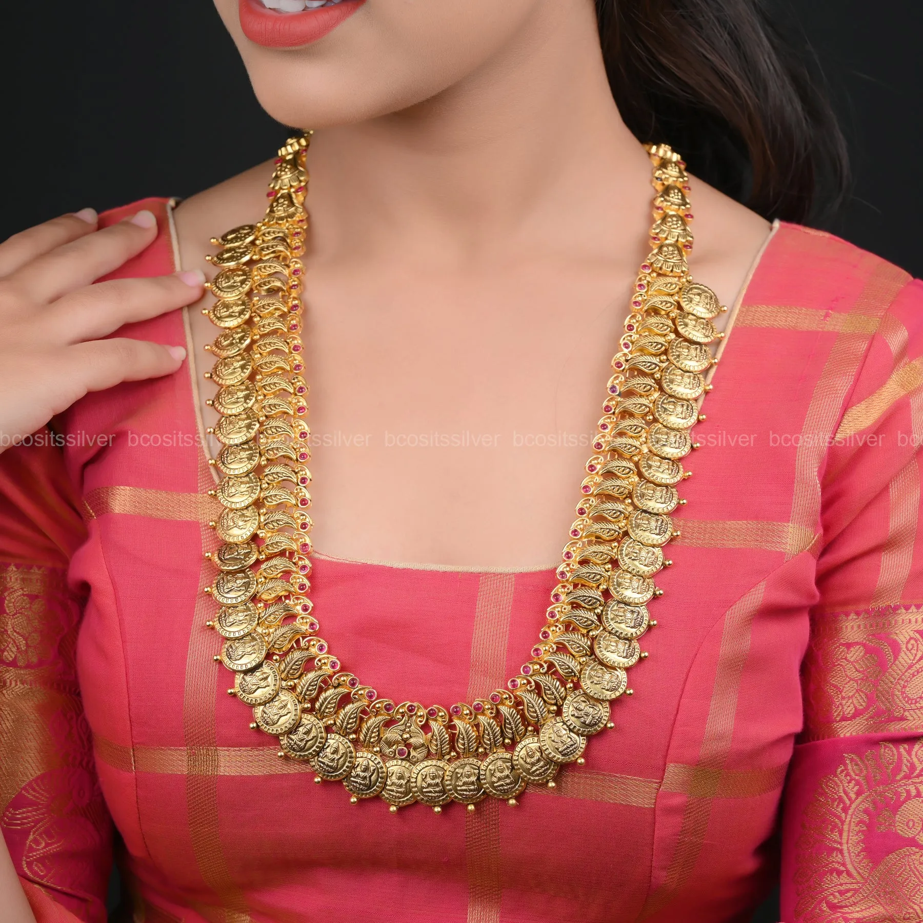 Gold Plated Ma Lakshmi devi Bridal Coin Haram - 6219